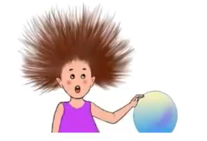 一个女孩子接触一个带负电的金属球而头发之间产生斥力